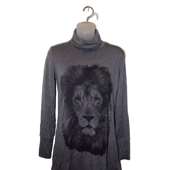 Go Couture LION Turtleneck High Low Hem Tunic Sweater S Long Sleeve Dark Grey - Picture 1 of 3